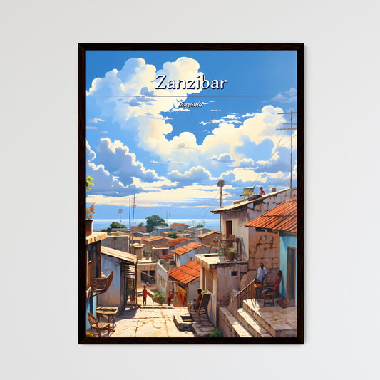 On the roofs of Zanzibar, Tanzania - Art print of a street with buildings and people on the stairs Default Title