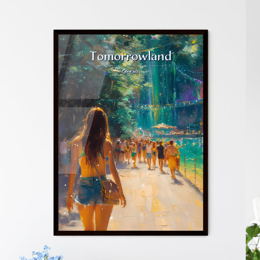 Tomorrowland - Art print of a woman walking down a path with people in the background Default Title