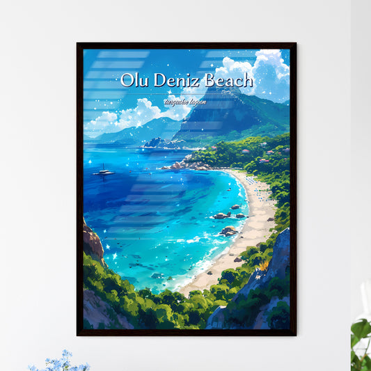 Olu Deniz Beach - Art print of a beach with trees and mountains Default Title