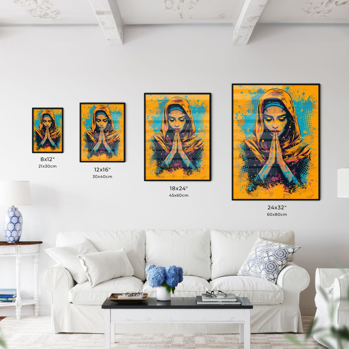 Saint mary anime - pop art style - comic book style - Art print of a woman with her hands together in prayer Default Title