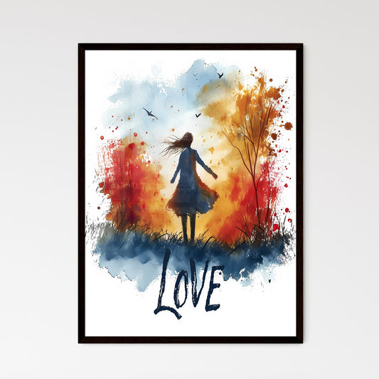 LOVE isolated - Art print of a woman walking in a field with trees and birds Default Title