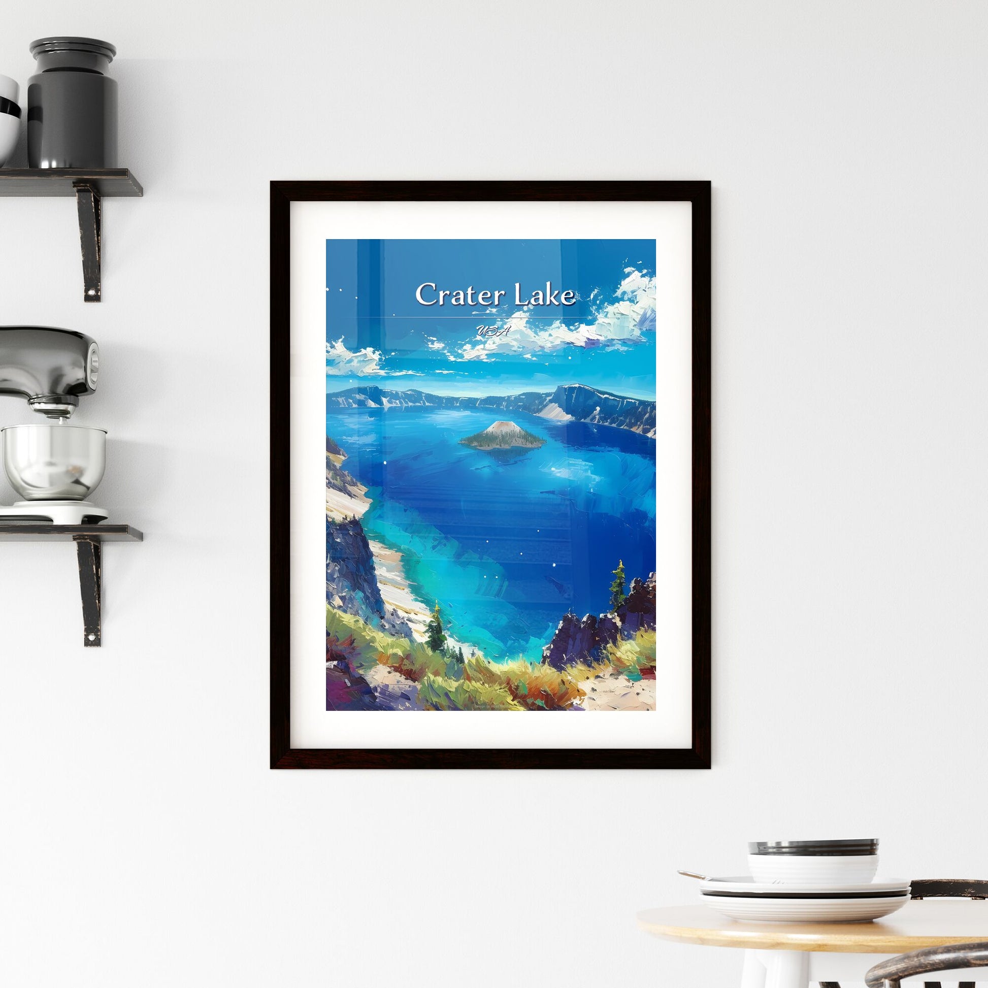 Crater Lake, USA - Art print of a large body of water with a small island in the middle Default Title