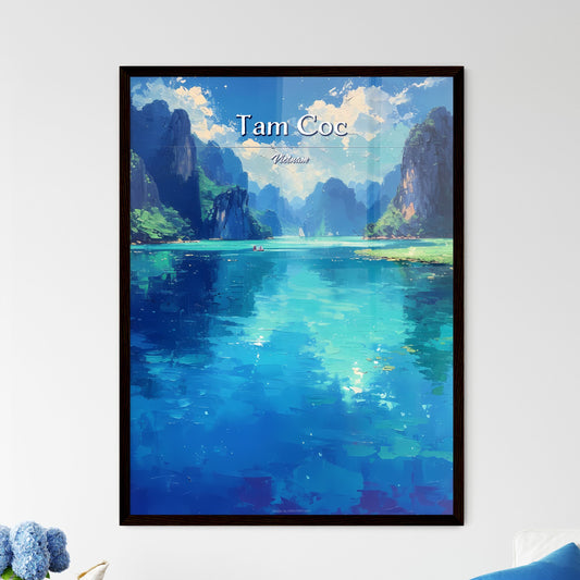 Tam Coc, Vietnam - Art print of a painting of a body of water with mountains and blue sky Default Title