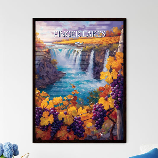 Finger Lakes, USA - Art print of a painting of a waterfall and grapes Default Title