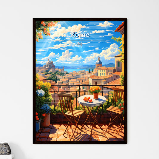 On the roofs of Rome, Italy - Art print of a table and chairs on a balcony overlooking a city Default Title