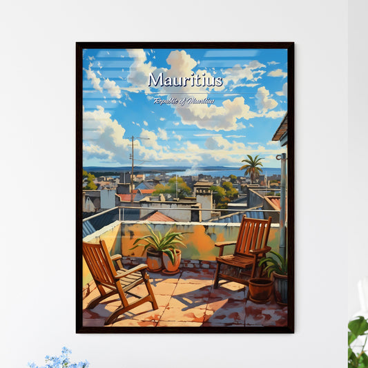 On the roofs of Mauritius, Republic of Mauritius - Art print of chairs on a rooftop overlooking a city Default Title