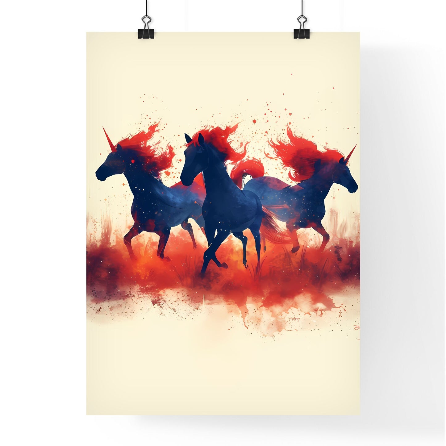 With the text Happy Birthday in whimsical script font - Art print of a group of horses running with red manes Default Title