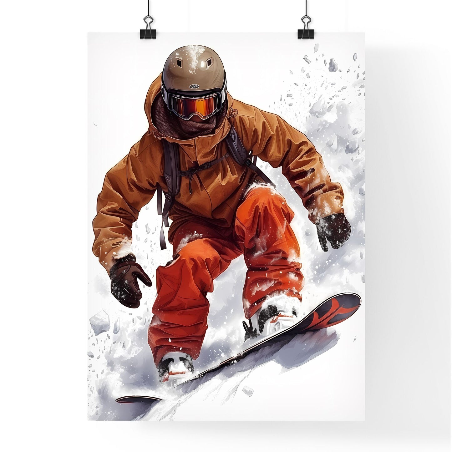 Snowboarder_Vintage_styled_vector_illustration - Art print of a person skiing down a snowy hill Default Title