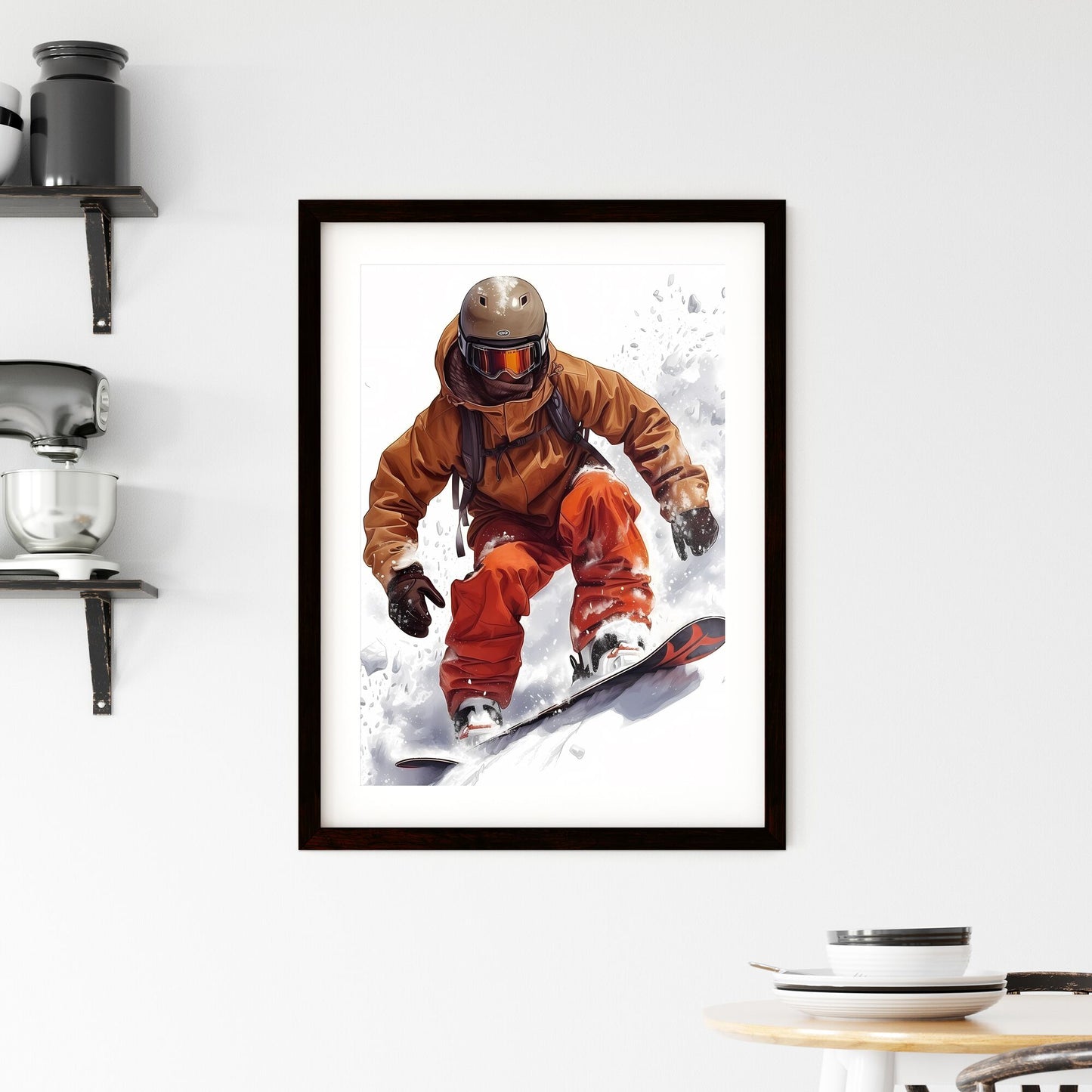 Snowboarder_Vintage_styled_vector_illustration - Art print of a person skiing down a snowy hill Default Title