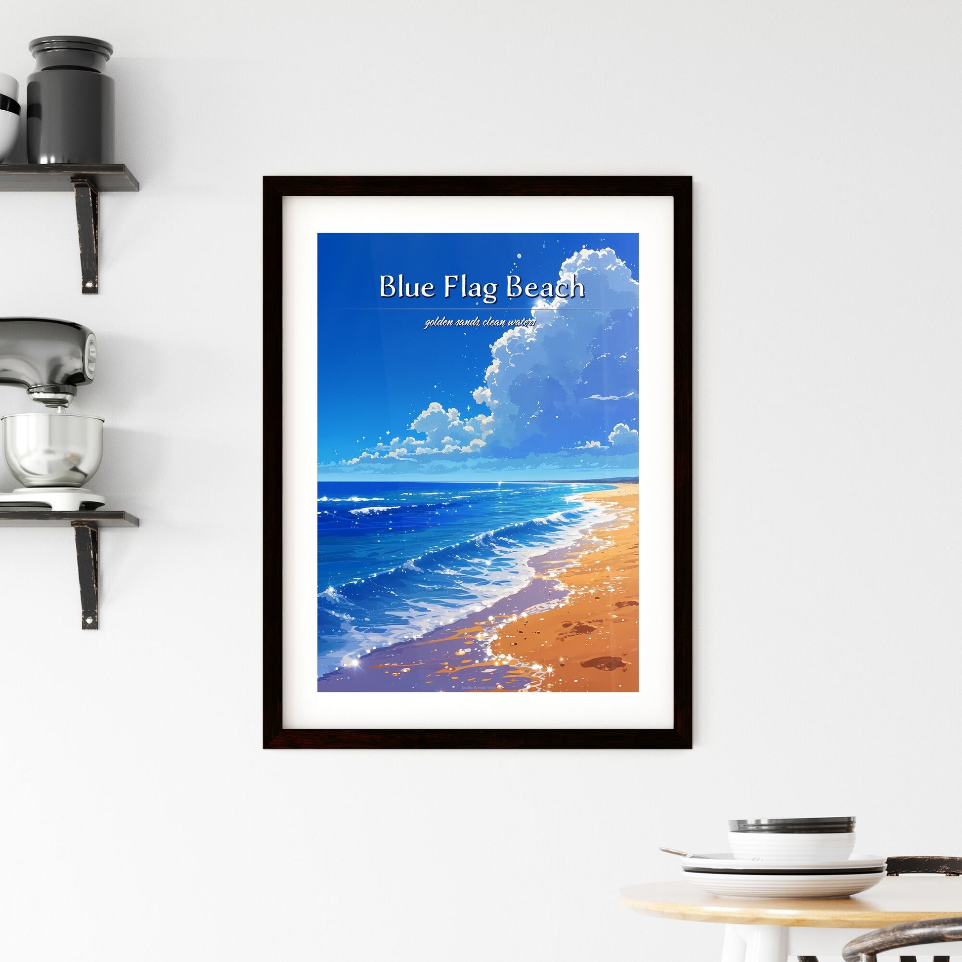 Blue Flag Beach - Art print of a beach with waves and blue sky Default Title