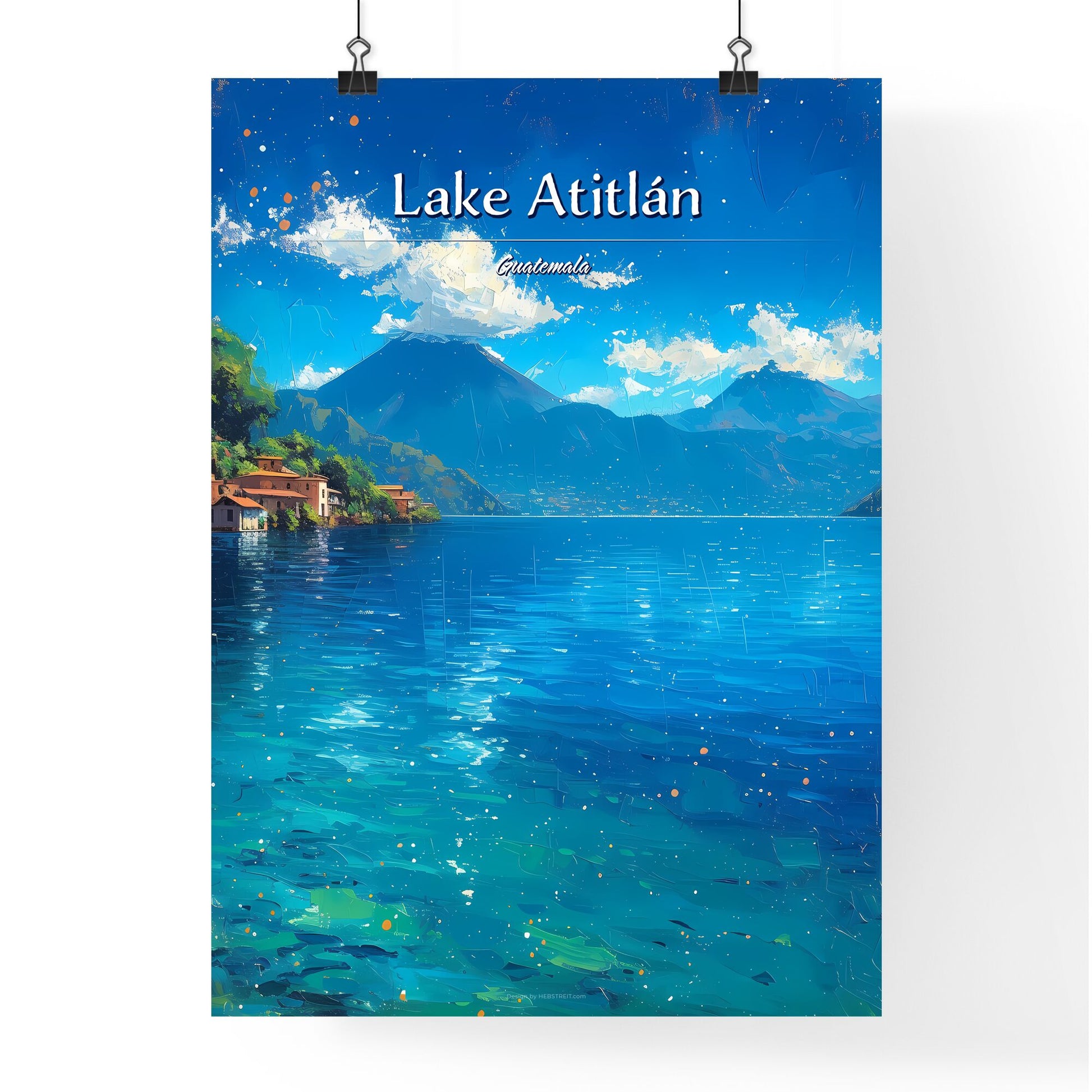 Lake Atitlán, Guatemala - Art print of a lake with houses and mountains in the background Default Title