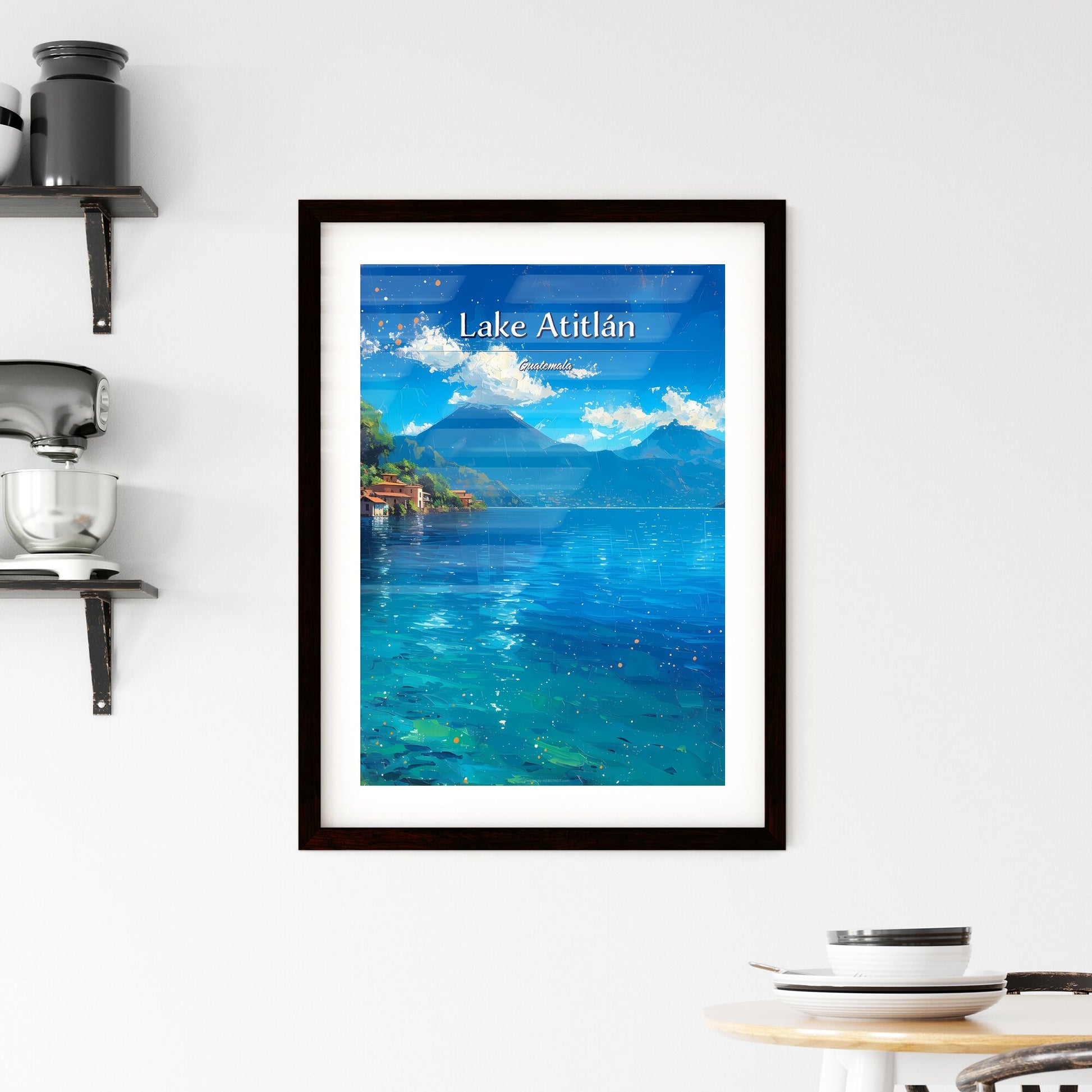 Lake Atitlán, Guatemala - Art print of a lake with houses and mountains in the background Default Title