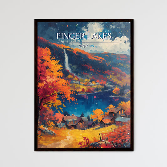 Finger Lakes, USA - Art print of a painting of a village by a lake with fall colors Default Title
