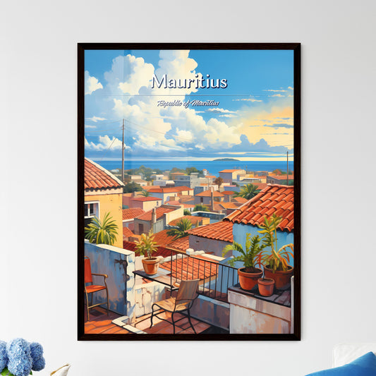 On the roofs of Mauritius, Republic of Mauritius - Art print of a rooftops of a town with plants and a body of water Default Title