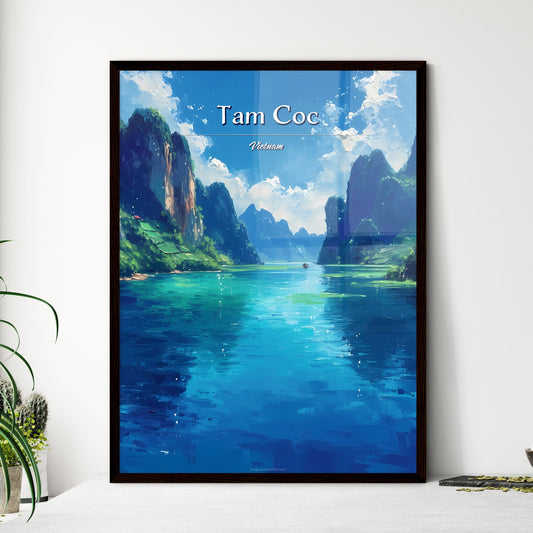 Tam Coc, Vietnam - Art print of a street with buildings and a dome on the hill Default Title