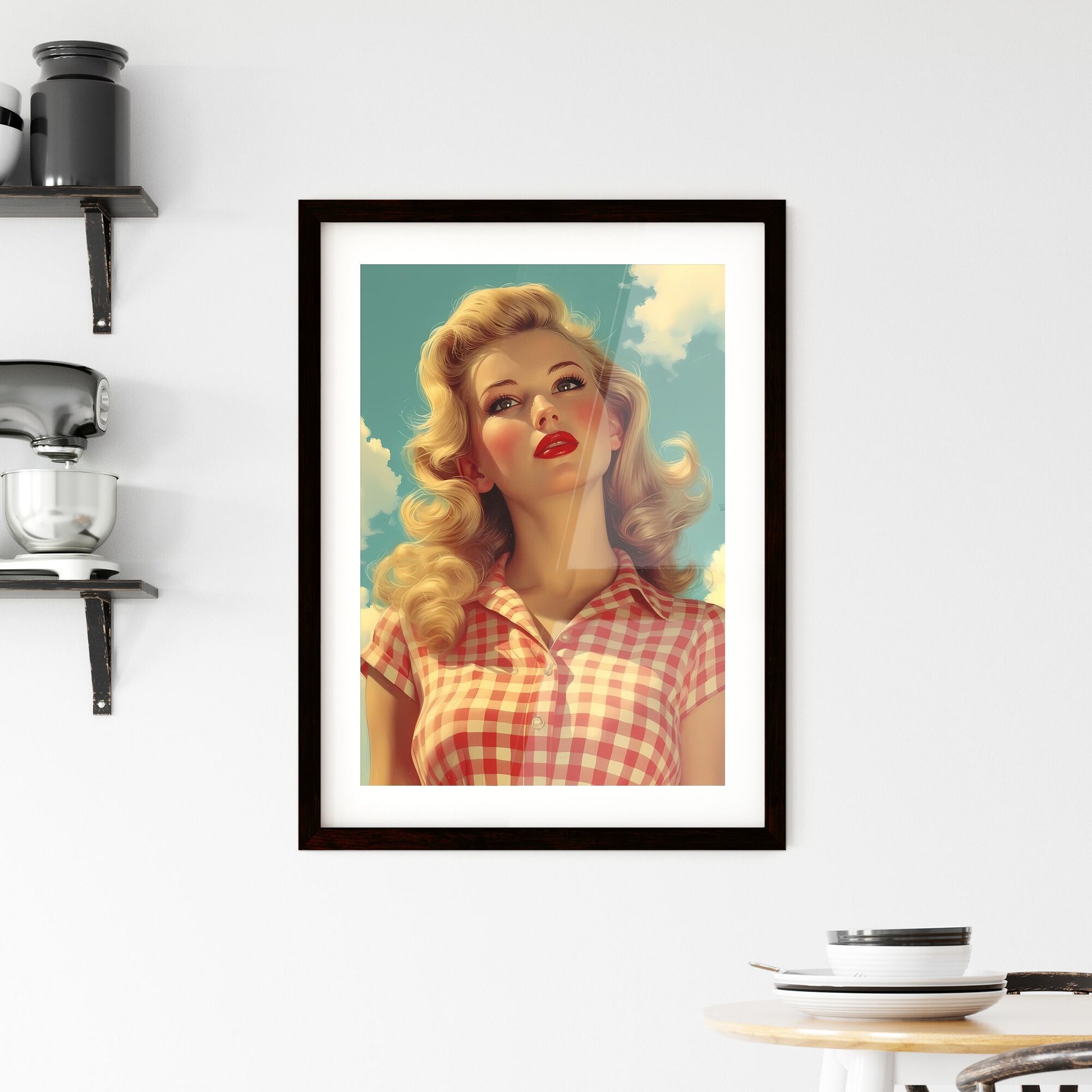 A modern pin up girl - Art print of a pink and blue lines Default Title