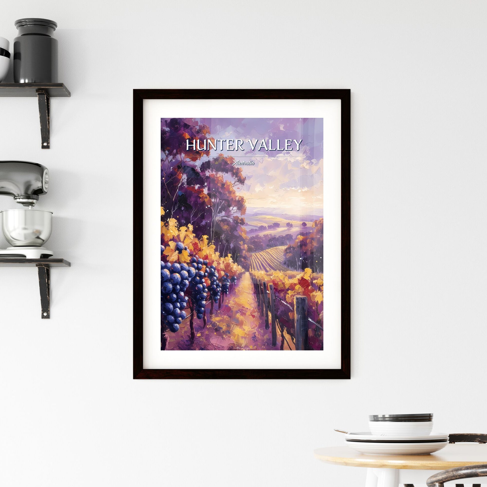 Hunter Valley, Australia - Art print of a view of a town with a body of water and mountains Default Title