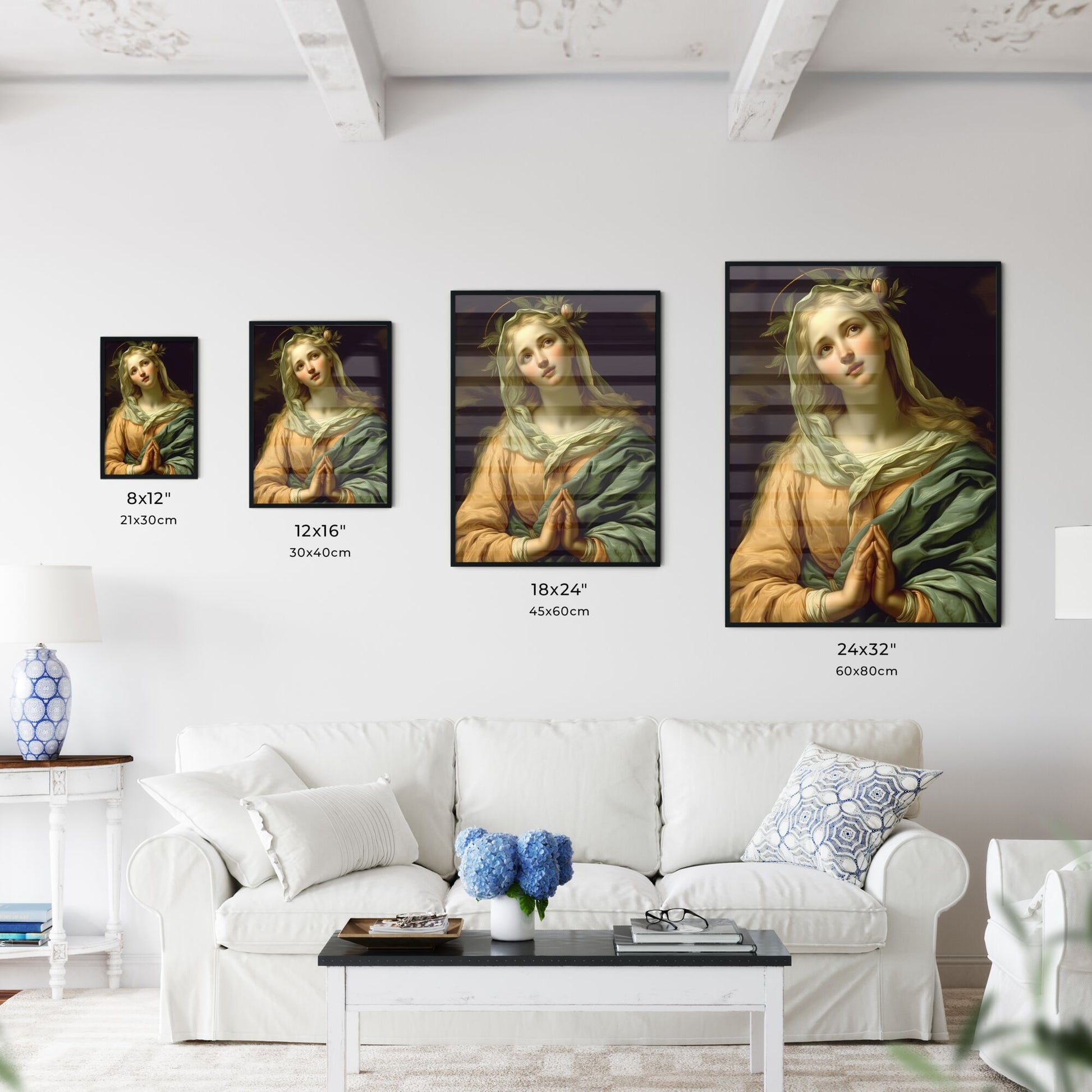 Mary Mother mystical rose, immaculate heart, beautiful loving expression - Art print of a group of people walking down a snowy street Default Title