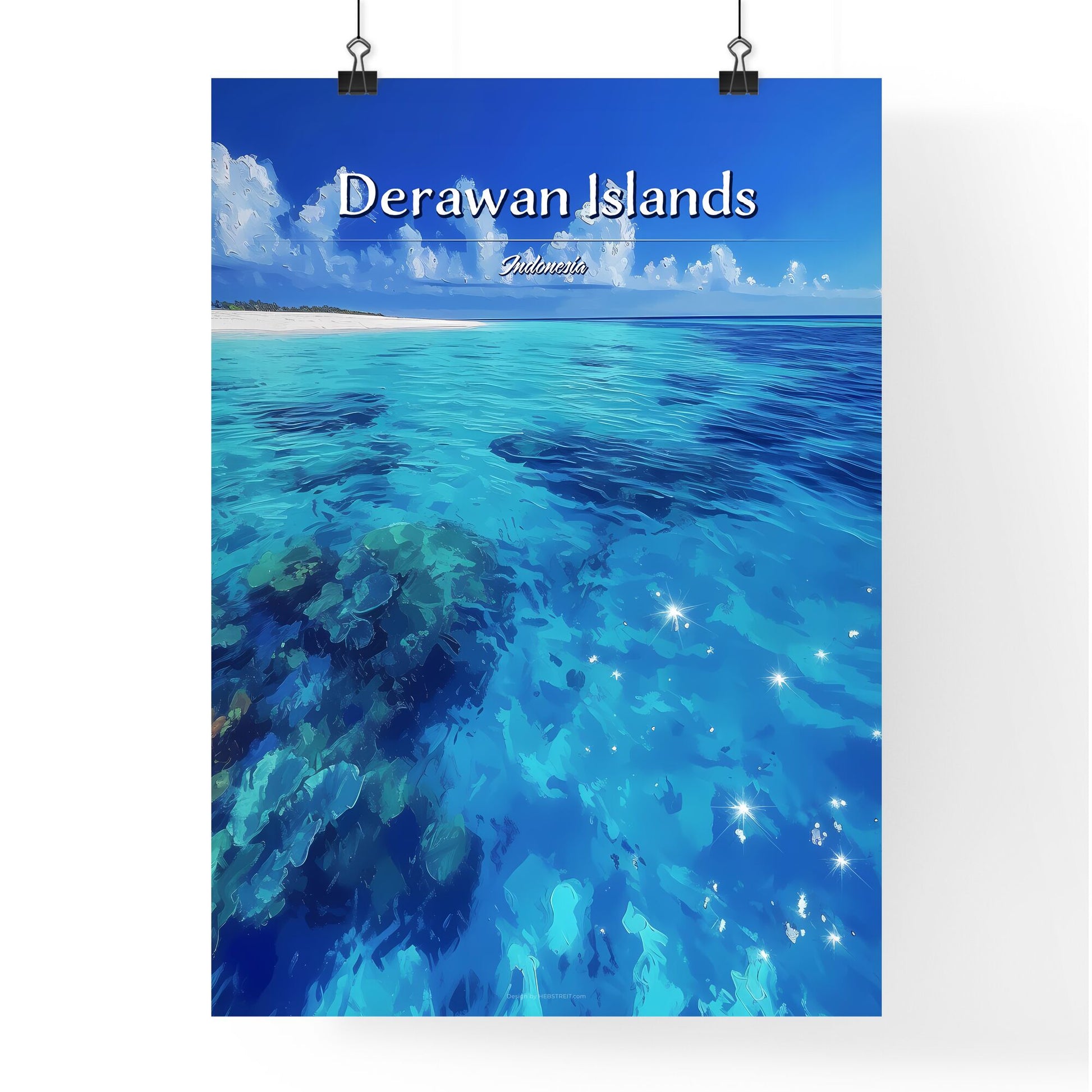 Derawan Islands, Indonesia - Art print of a couple of unicorns with a rainbow and stars Default Title