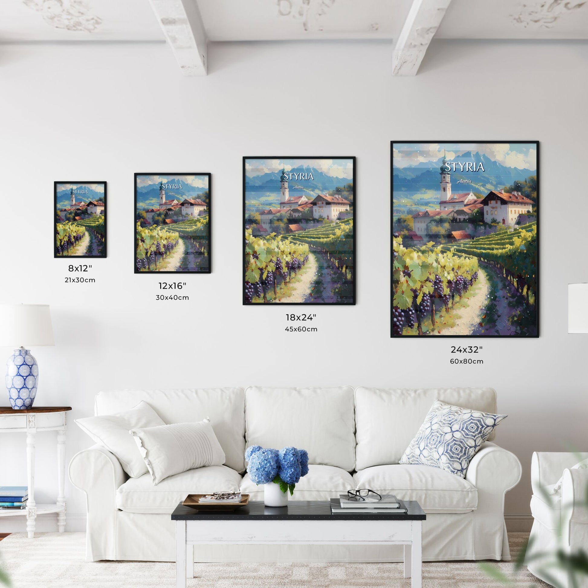 Styria, Austria - Art print of a painting of a village by a lake with fall colors Default Title