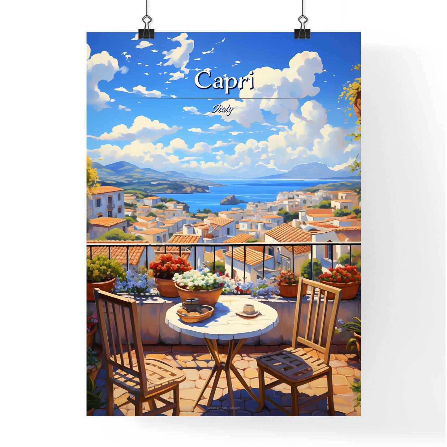 On the roofs of Capri, Italy - Art print of a colorful lines on a black background Default Title