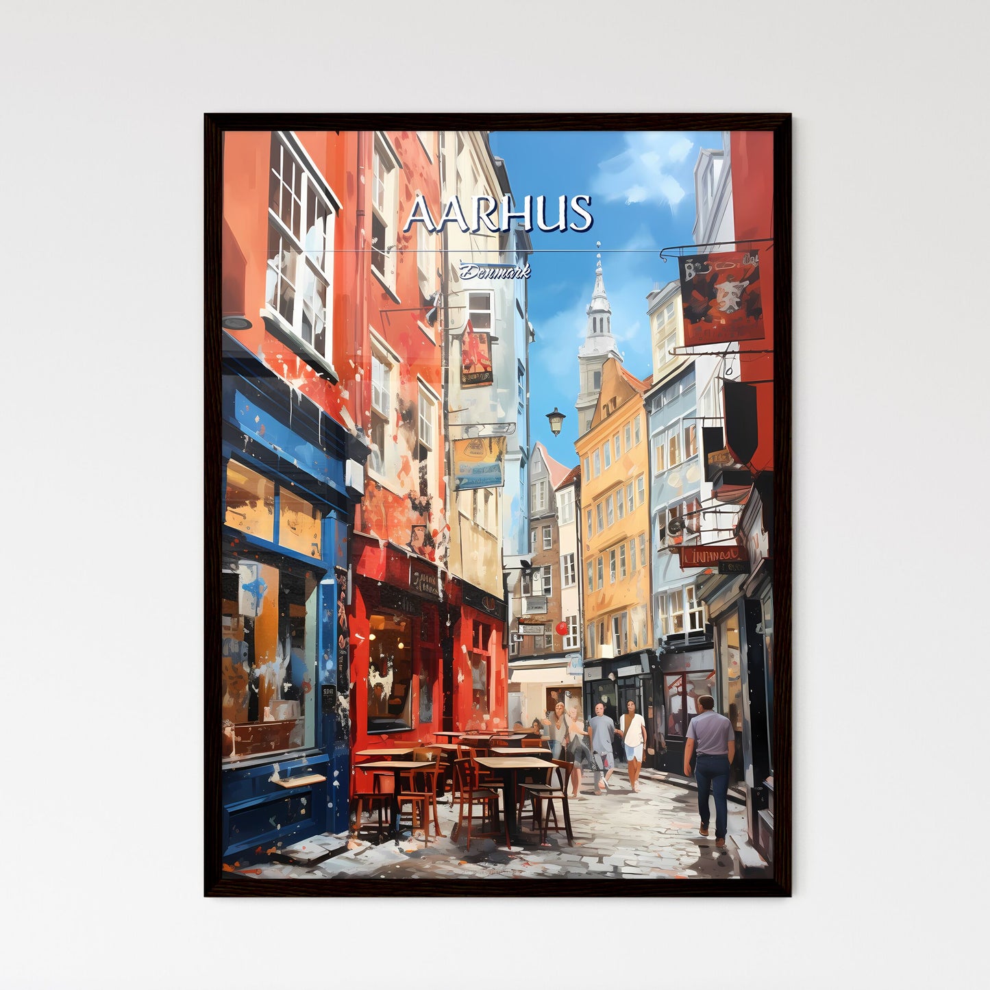 Aarhus, Denmark - Art print of a large crowd of people looking at a large city Default Title