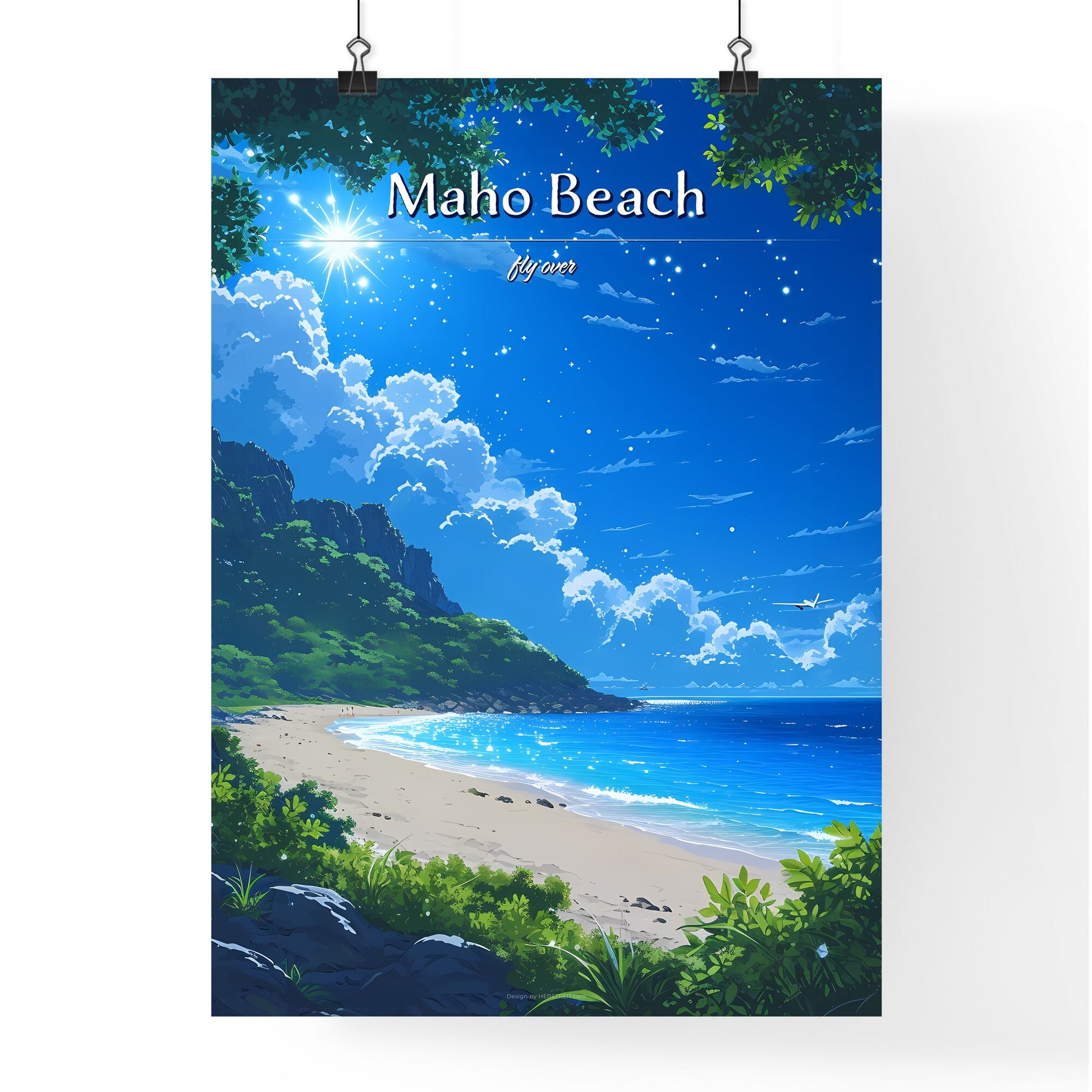 Maho Beach - Art print of a table and chairs on a balcony overlooking a city Default Title