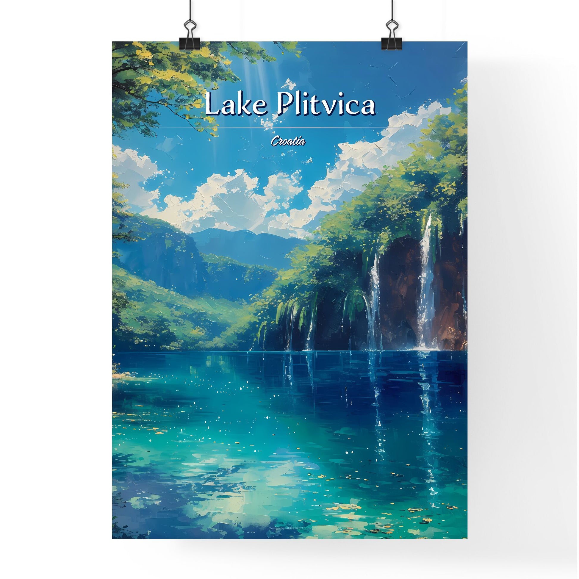 Lake Plitvica, Croatia - Art print of a painting of a street with colorful buildings Default Title