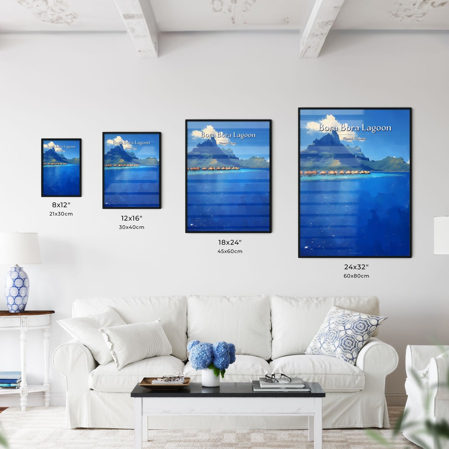 Bora Bora Lagoon, French Polynesia - Art print of a group of people in a large room with columns Default Title