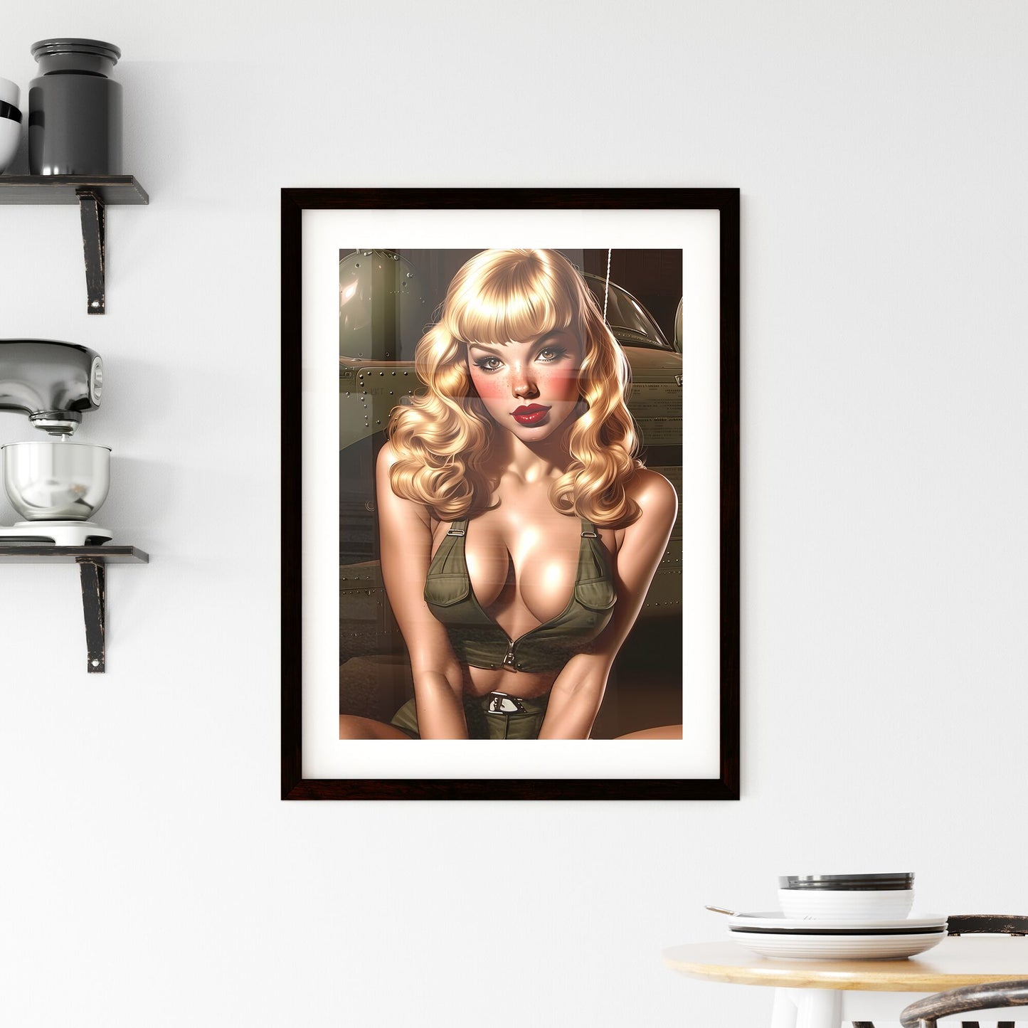 1950's pin up, has blond hair, red lipstick - Art print of a reception desk in a hotel lobby Default Title