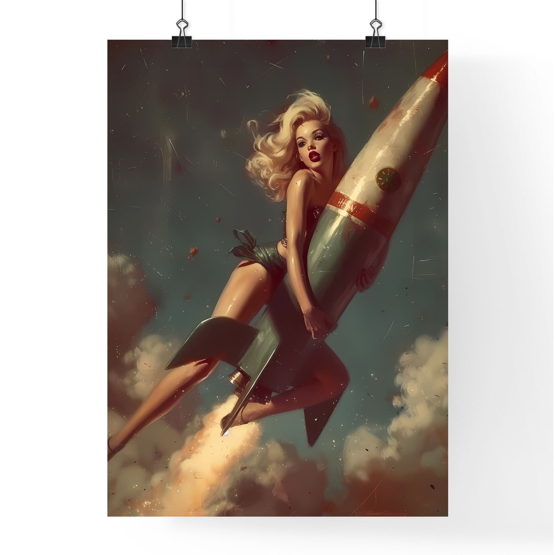 The head nurse sharply directed the nurses riding a rocket - Art print of a beach with trees and a cliff Default Title