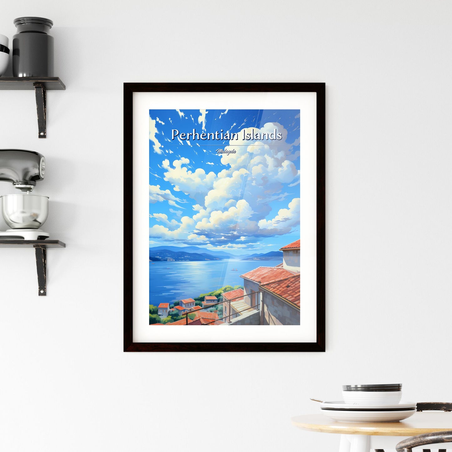 On the roofs of Perhentian Islands, Malaysia - Art print of a street with a large building and a puddle in front of it Default Title