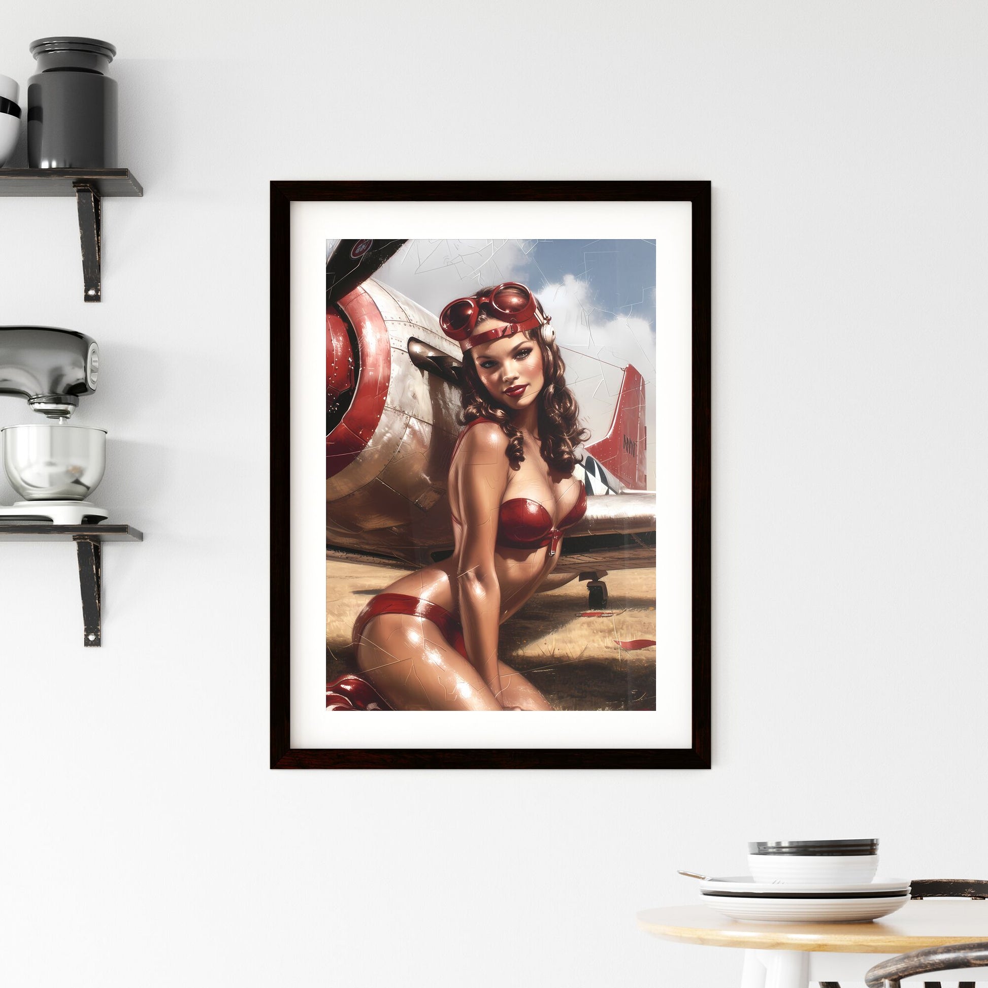 Uncommon pin up girl illustration, full body character, high resolution - Art print of a painting of a boat on a lake with trees and a sunset Default Title