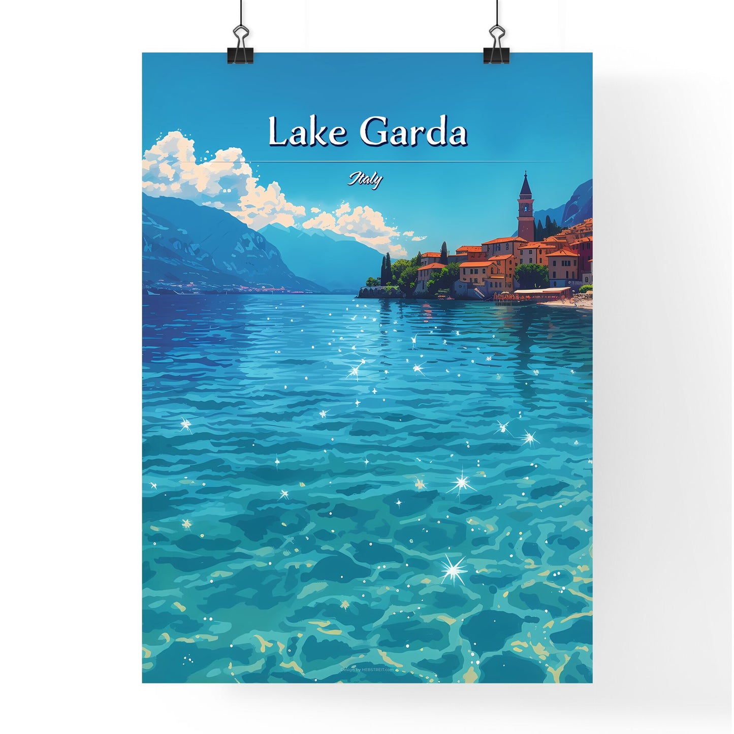 Lake Garda, Italy - Art print of a woman wearing a swimsuit and hat Default Title