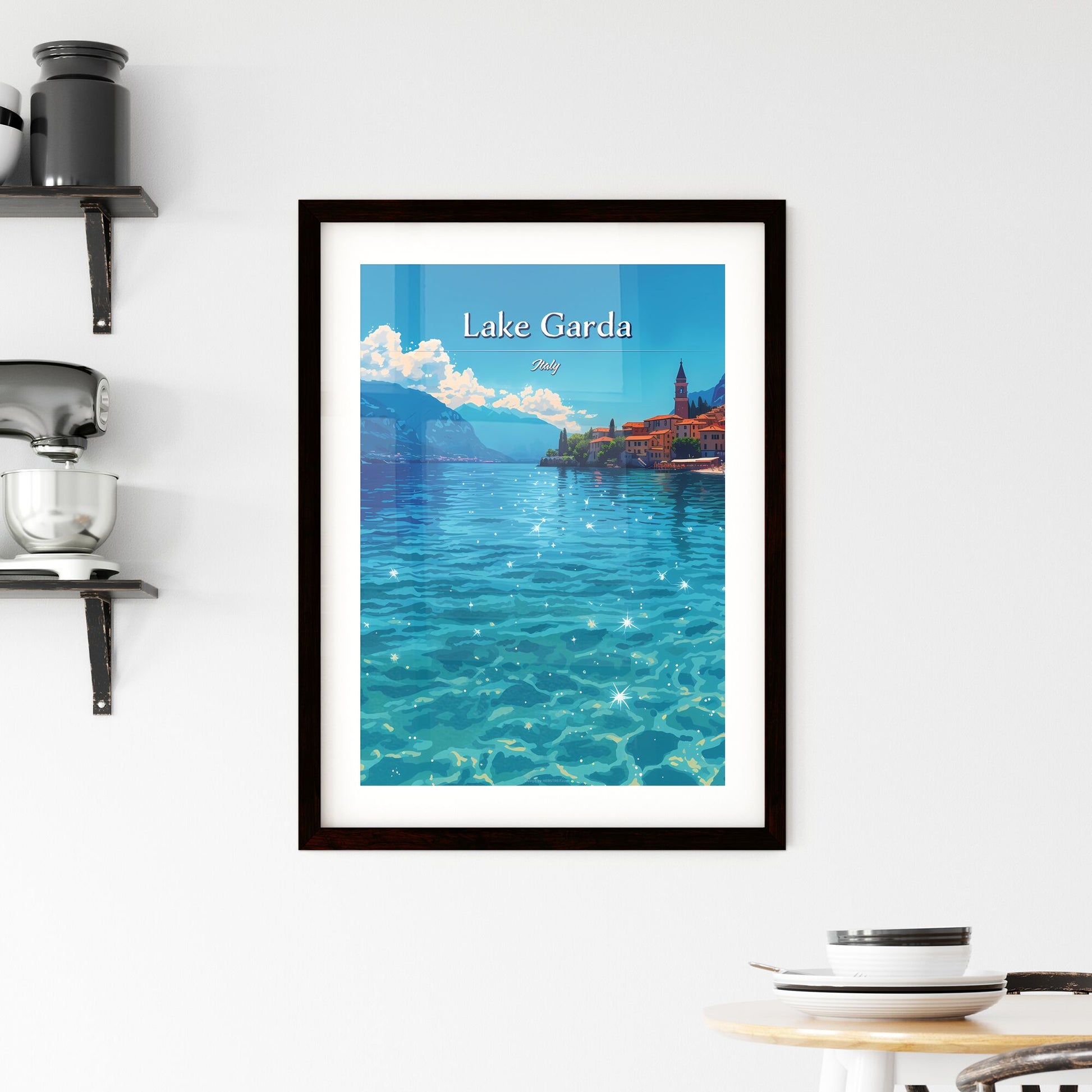 Lake Garda, Italy - Art print of a woman wearing a swimsuit and hat Default Title