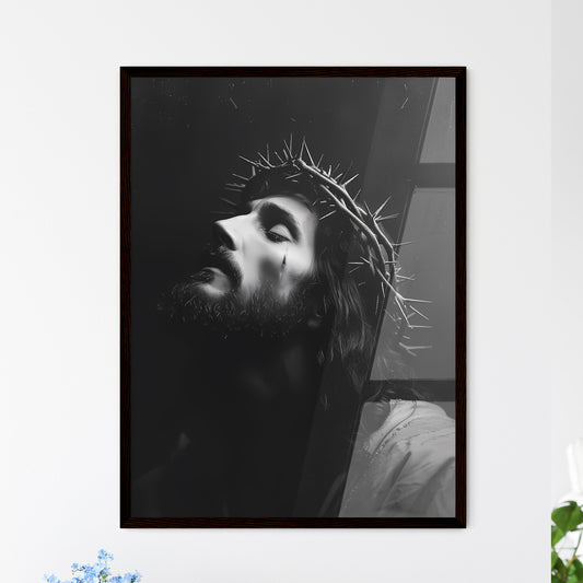 Black and white comic, minimalistic Jesus Christ - Art print of a man with a crown of thorns on his head Default Title
