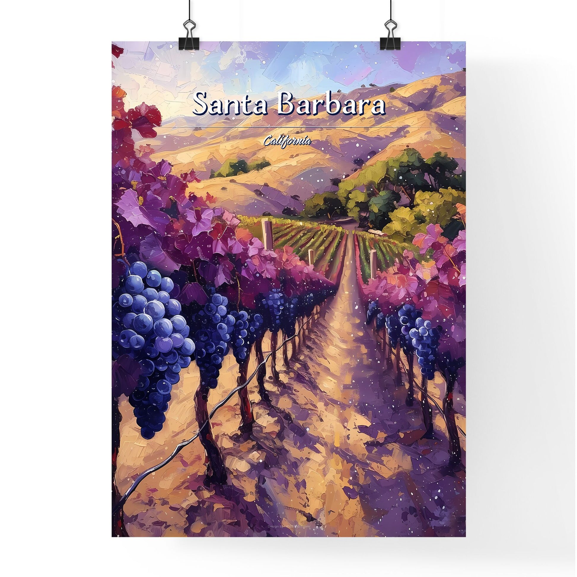 Santa Barbara, California - Art print of a painting of a vineyard Default Title