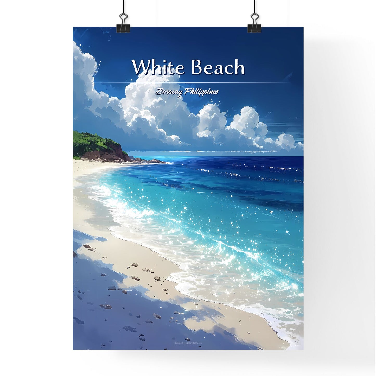 White Beach (Boracay) - Art print of a beach with blue water and clouds Default Title