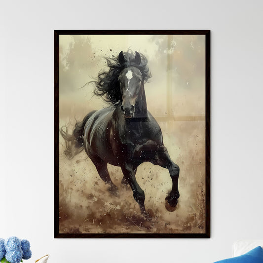 A vintage painting featuring a wild black horse - Art print of a black horse running in a field Default Title