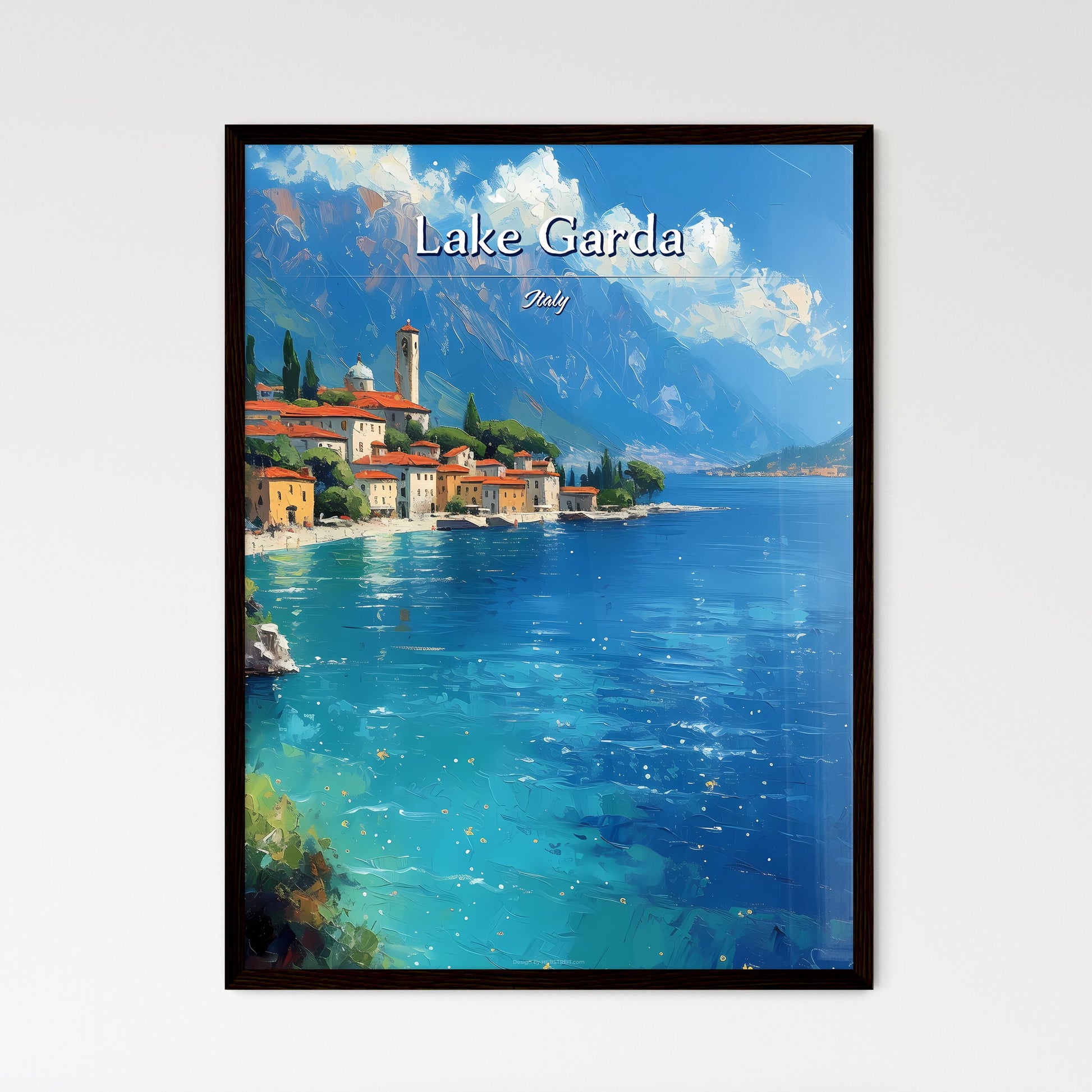 Lake Garda, Italy - Art print of a town next to a body of water Default Title