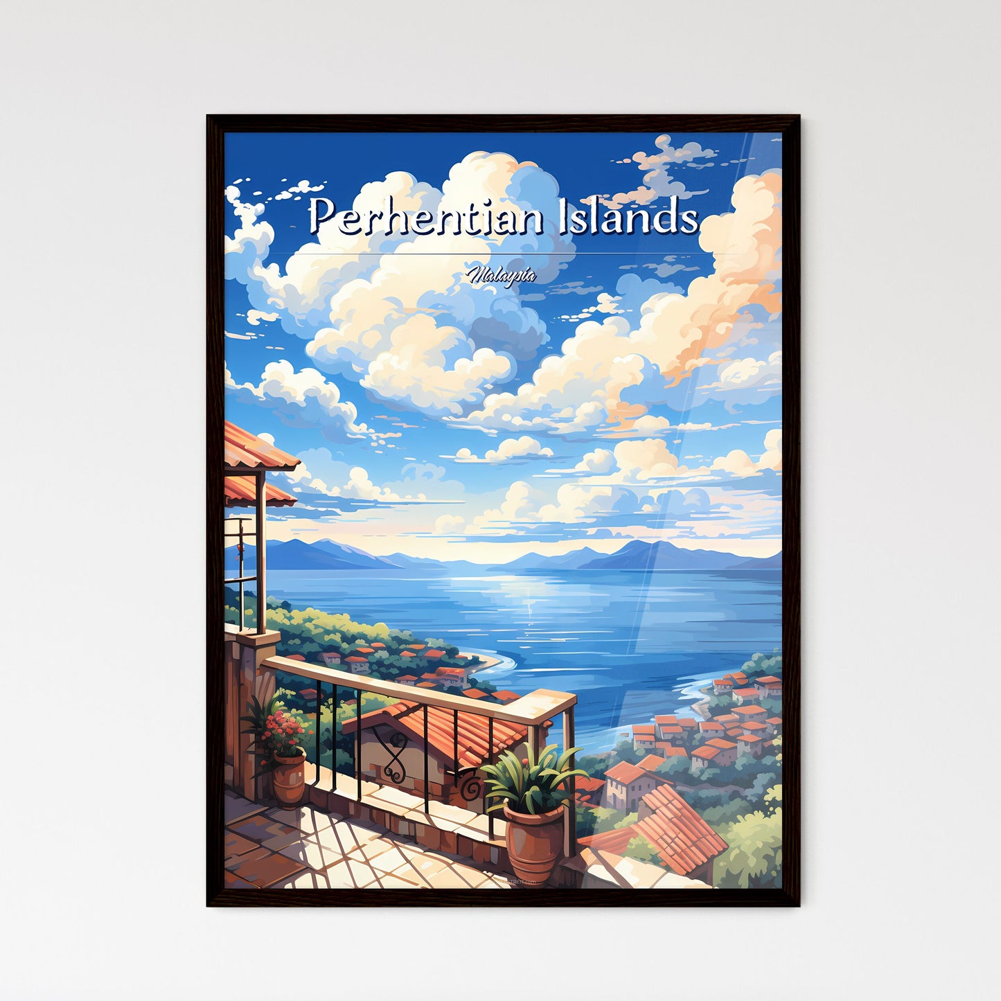 On the roofs of Perhentian Islands, Malaysia - Art print of a painting of a house overlooking a body of water Default Title