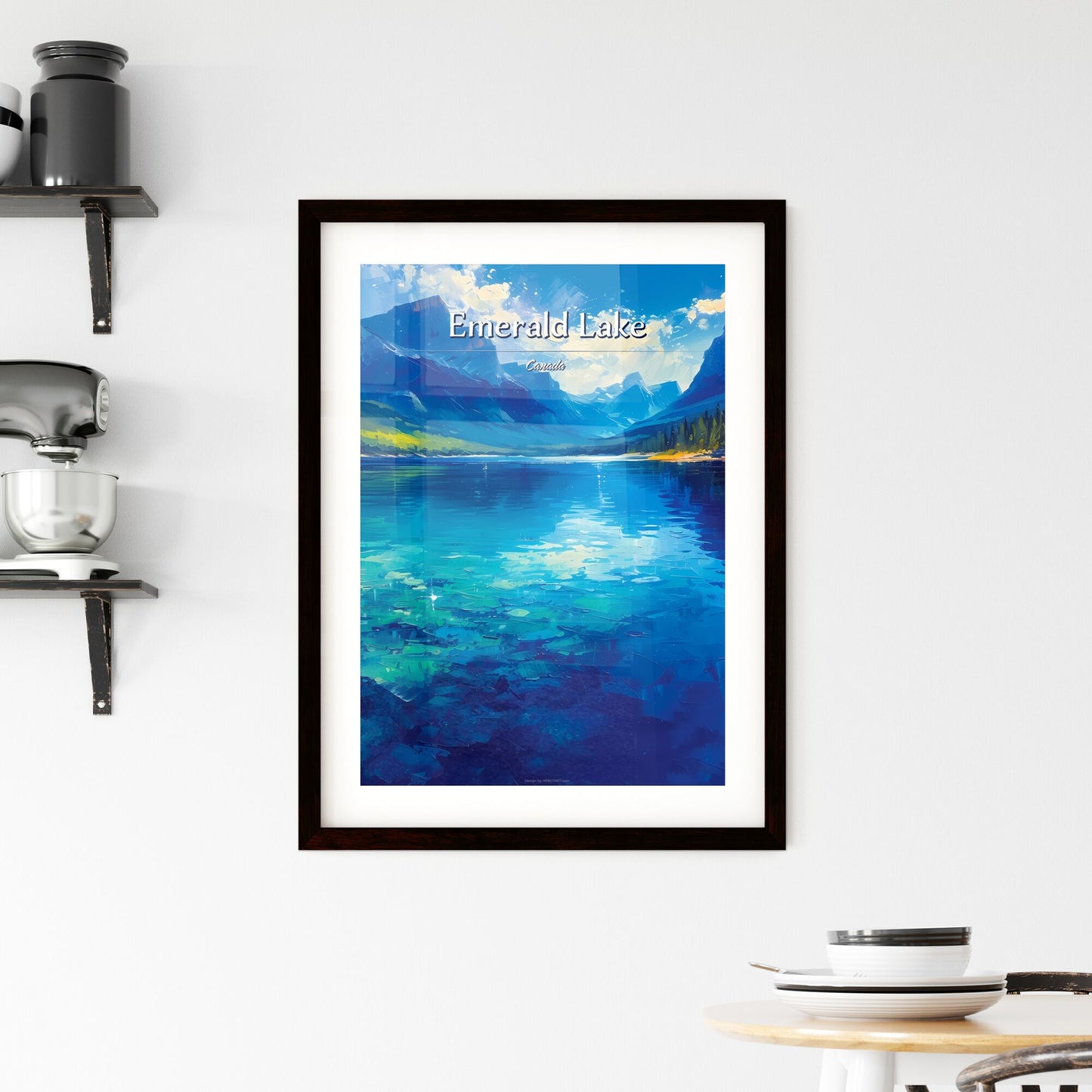 Emerald Lake, Canada - Art print of a blue lake with mountains and trees Default Title