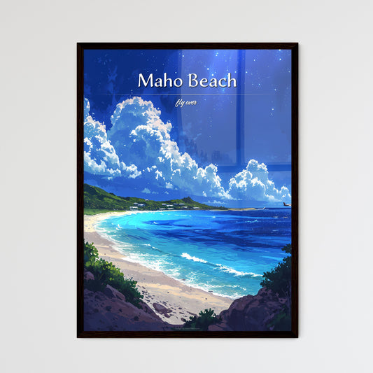 Maho Beach - Art print of a beach with a body of water and a plane in the distance Default Title