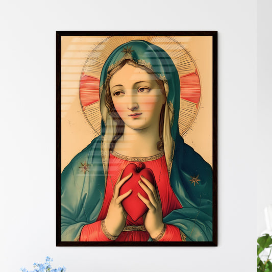 Captivating Catholic image of the Holy Mary - Art print of a painting of a woman holding a heart Default Title