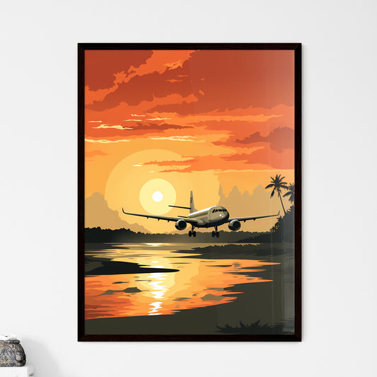 Travel abroad illustration - Art print of an airplane taking off at sunset Default Title