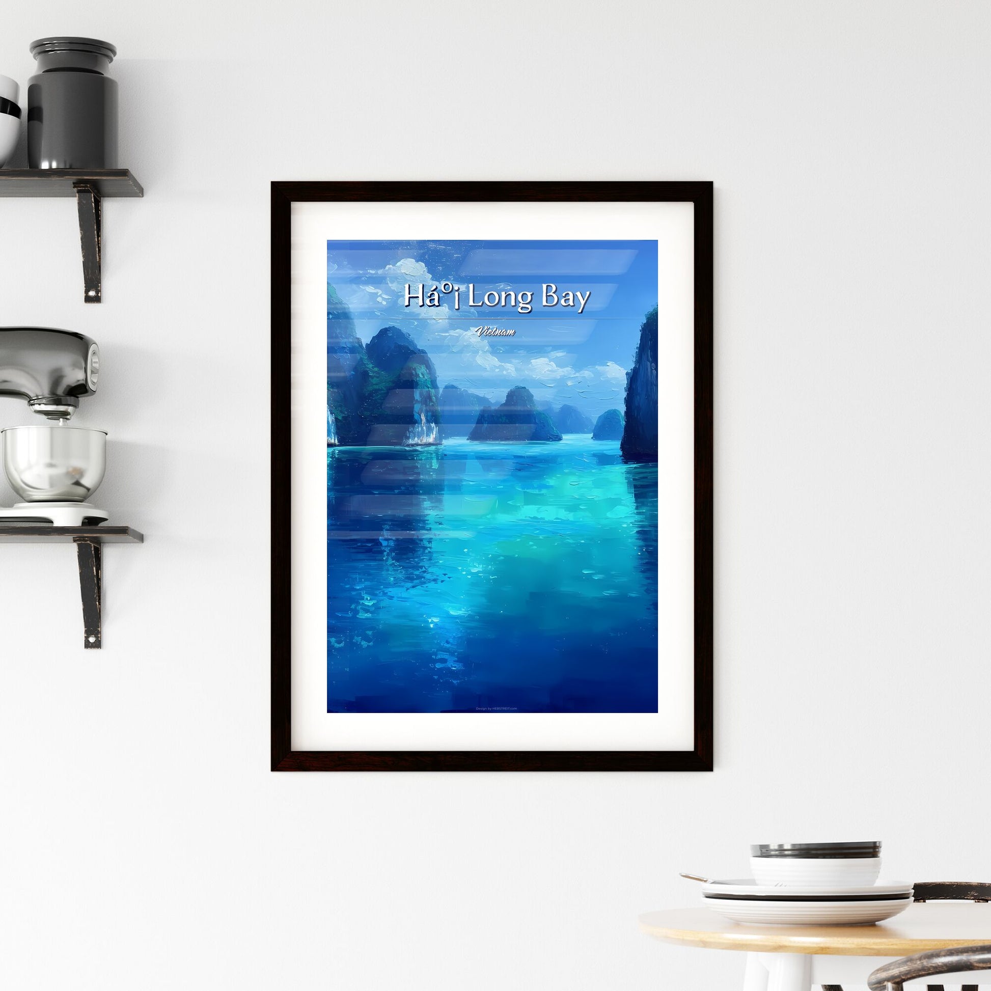 Hạ Long Bay, Vietnam - Art print of a blue water with mountains and blue sky Default Title
