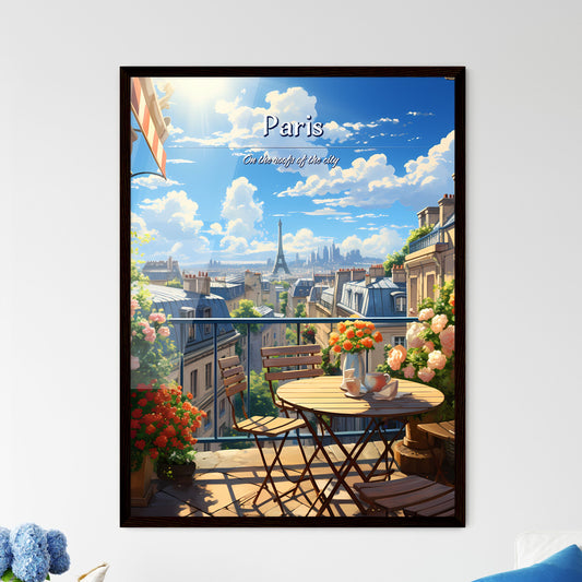 On the roofs of Paris - Art print of a balcony with a table and chairs and a view of the eiffel tower Default Title