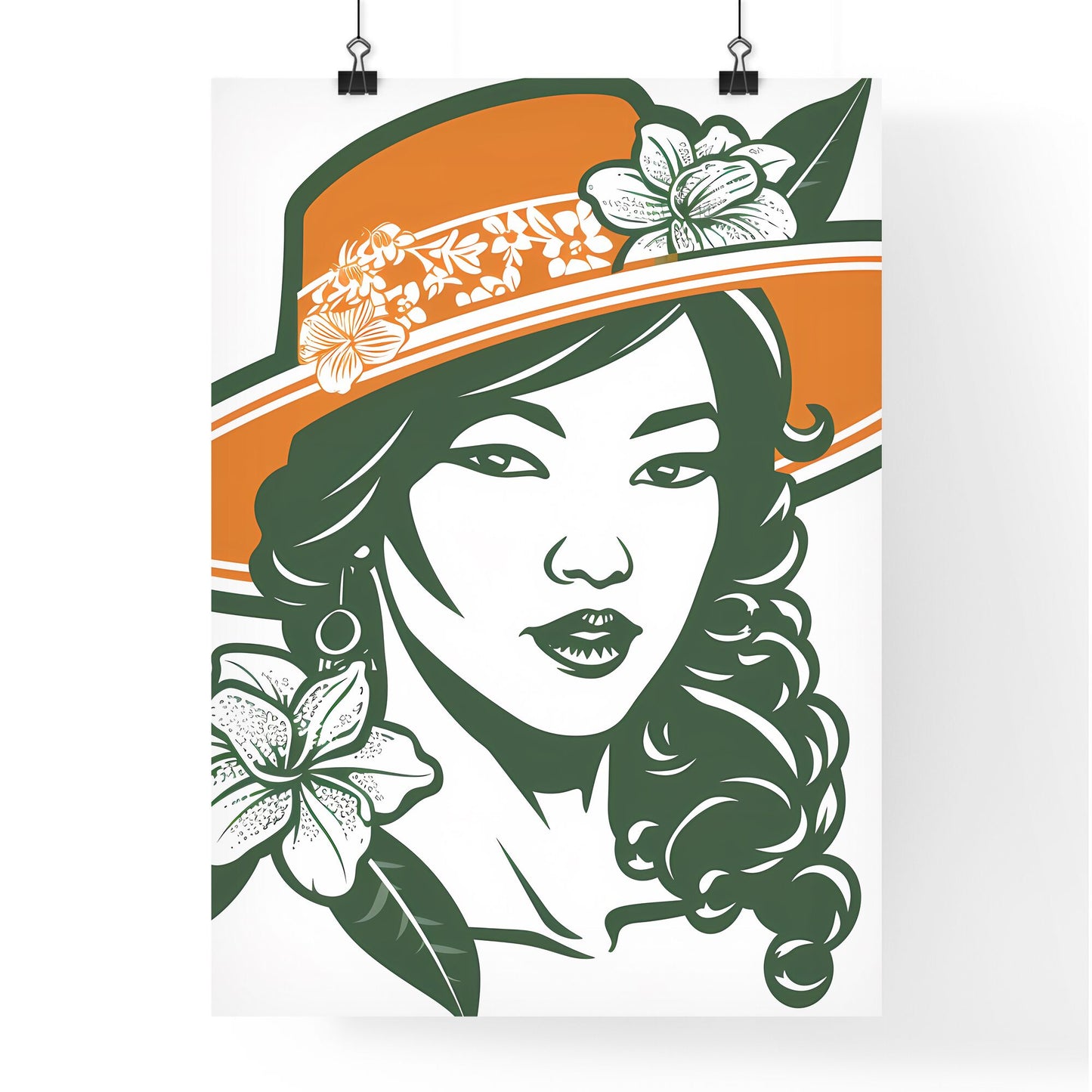 Logo design, Chinese fruit farmer and citrus in one, white background - Art print of a woman with a hat and flowers Default Title