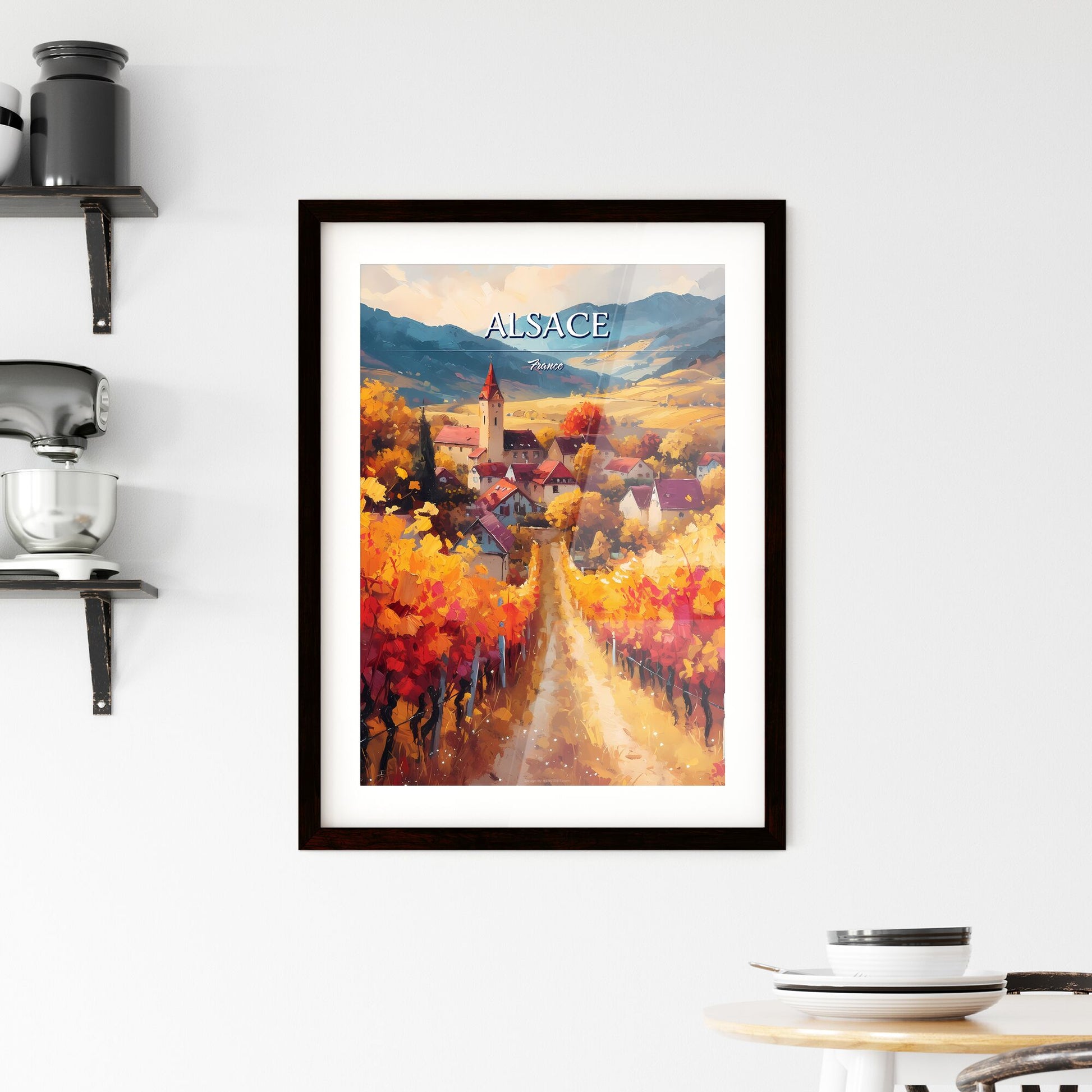 Alsace, France - Art print of a painting of a village in a vineyard Default Title