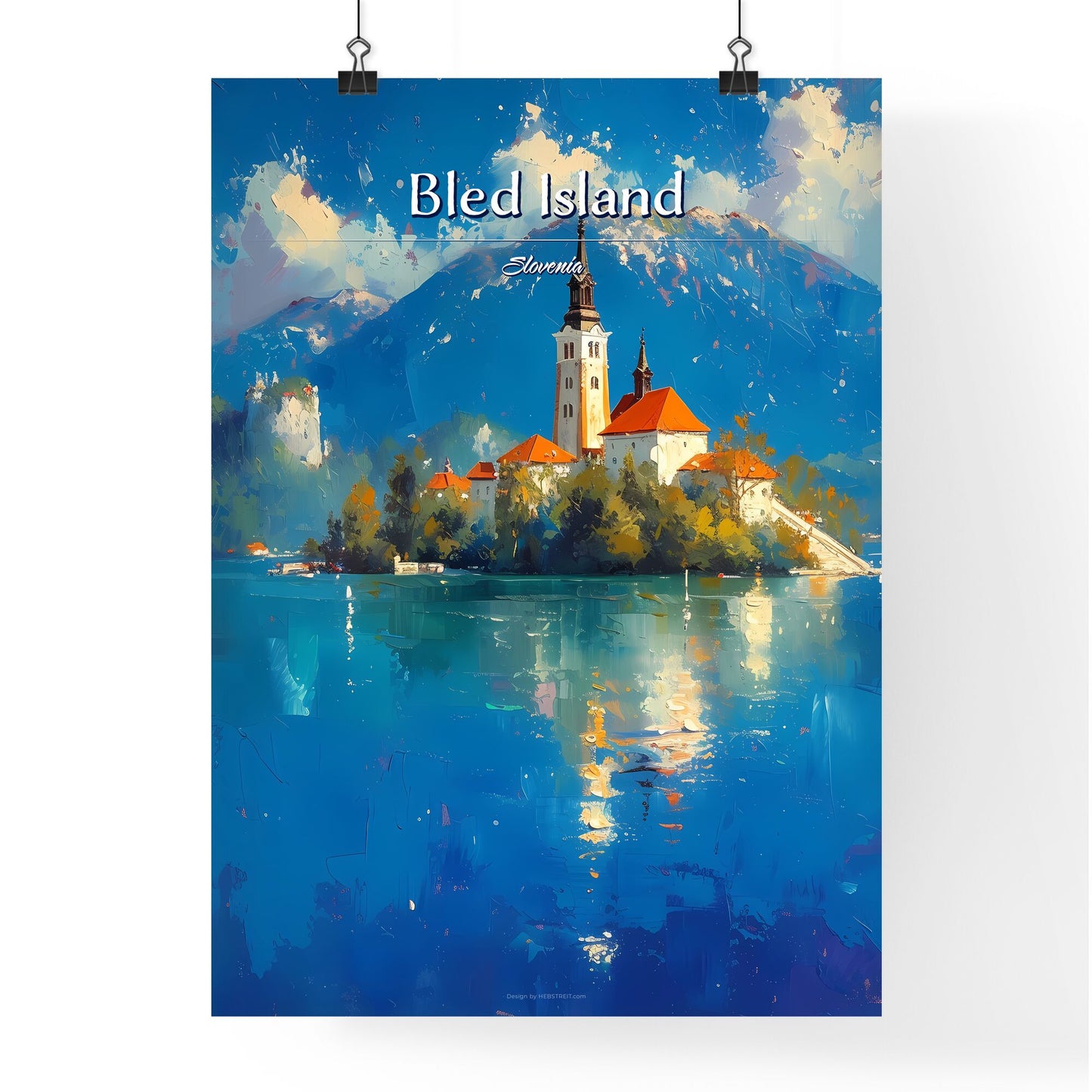 Bled Island, Slovenia - Art print of a building on an island in the water Default Title